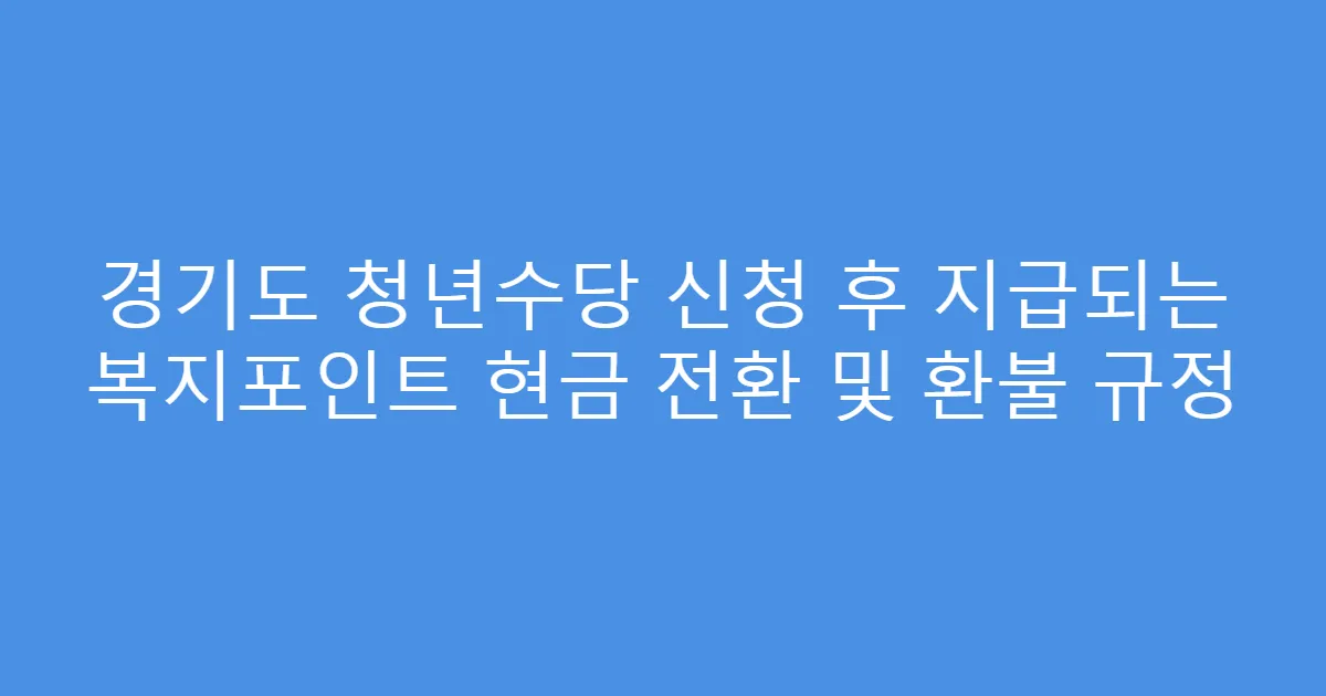 경기도 청년수당 신청 후 지급되는 복지포인트 현금 전환 및 환불 규정