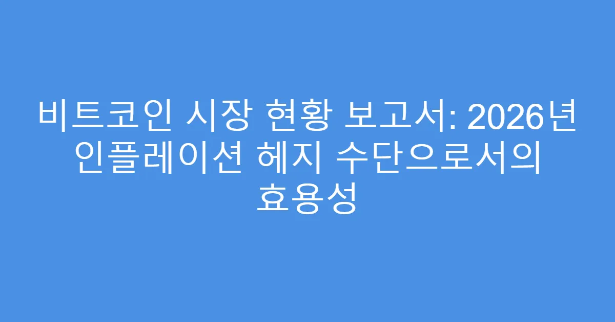 비트코인 시장 현황 보고서: 2026년 인플레이션 헤지 수단으로서의 효용성