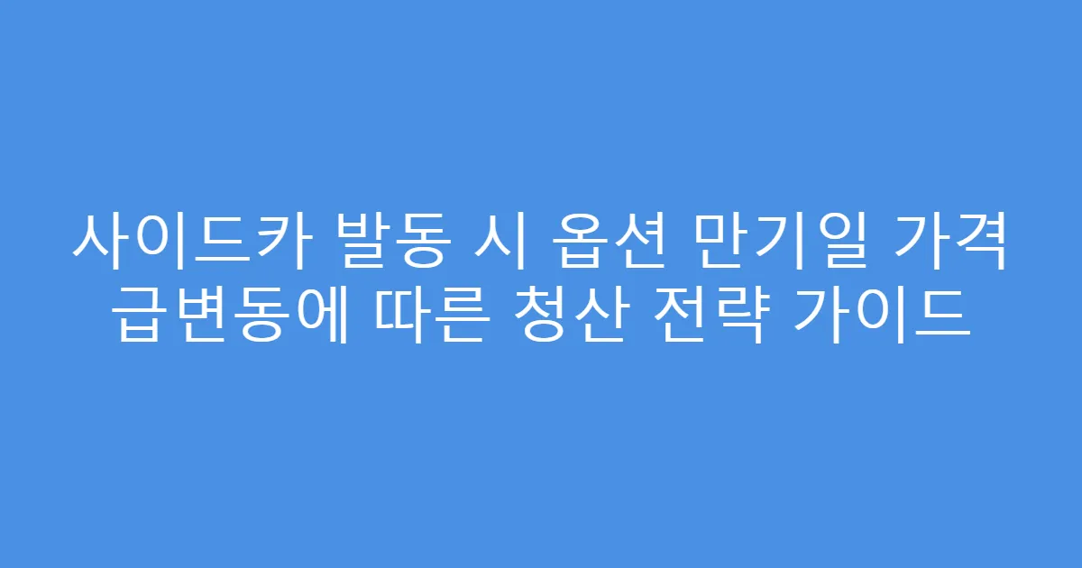 사이드카 발동 시 옵션 만기일 가격 급변동에 따른 청산 전략 가이드