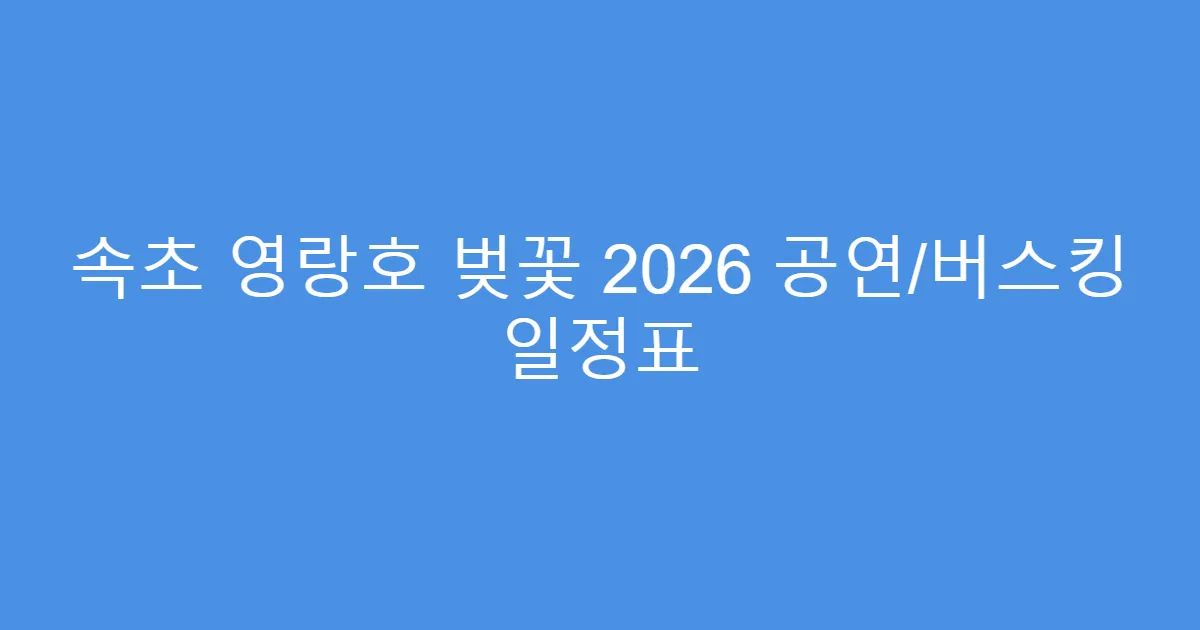 속초 영랑호 벚꽃 2026 공연/버스킹 일정표